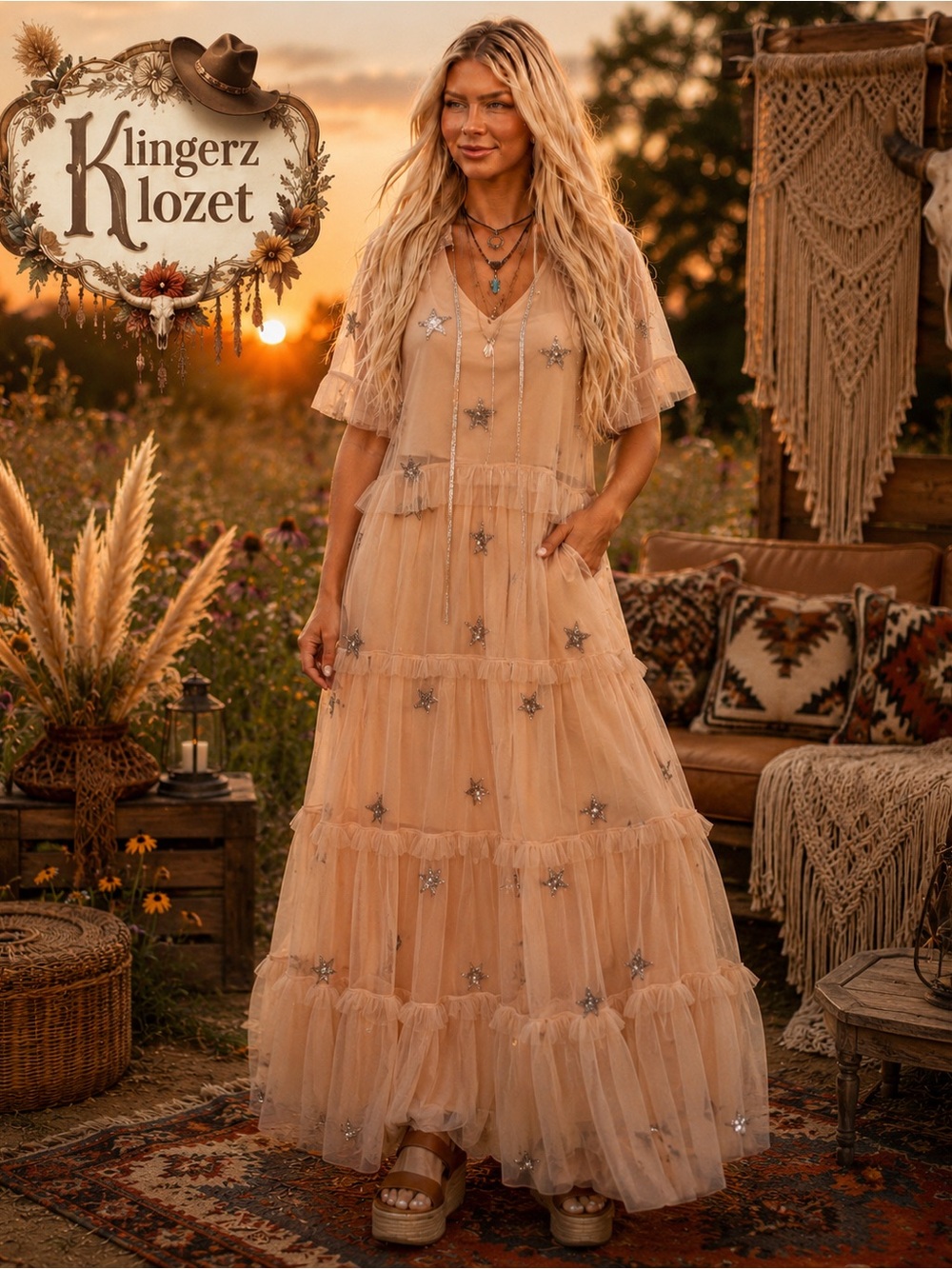 Tiered Tulle Maxi skirt set with Star Embellishments by show me your mumu NWT